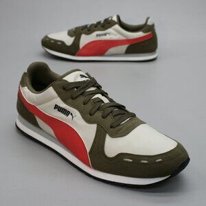 PUMA Men's 11.5 Cabana Run Olive Army Green Red Running Shoes Sneakers 373393-04